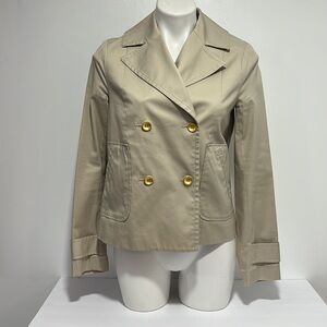 ANTHROPOLOGIE Cartonnier Double Breasted Pleated Back Khaki Spring Jacket Sz‎ 0